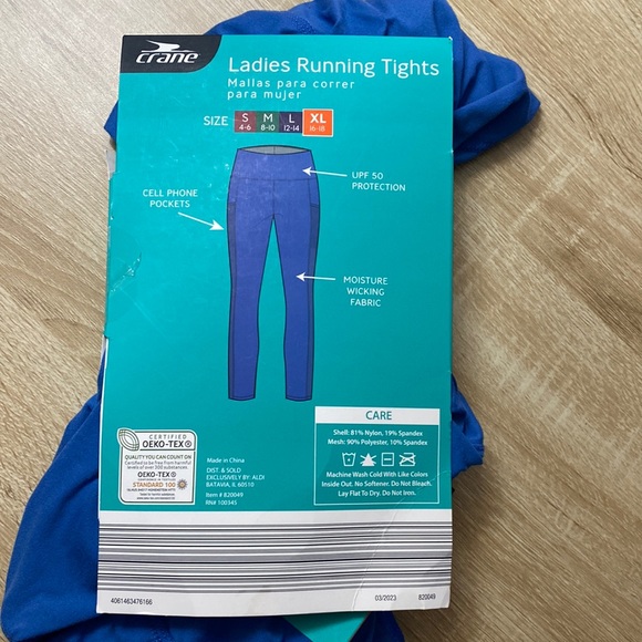 NWT Crane Ladies Blue Stretchy Running Tights – Women’s XL • Athletic Leggings - Picture 3 of 3